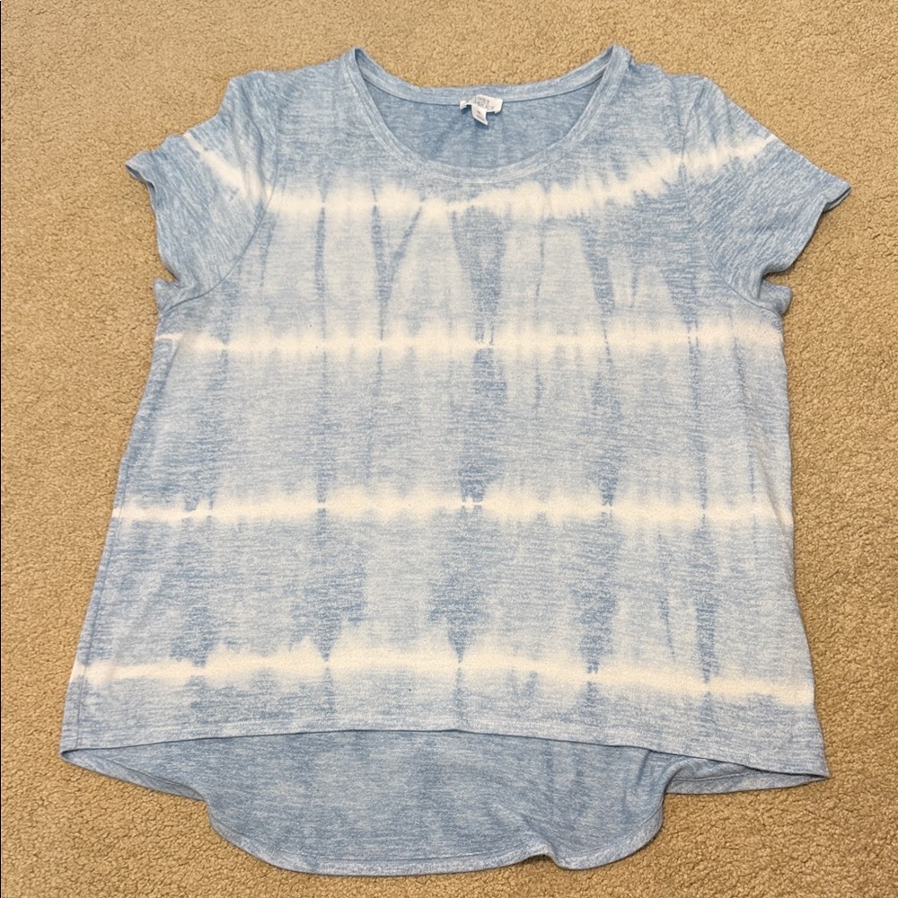 Market & Spruce Light Blue and White Short Sleeve Top
